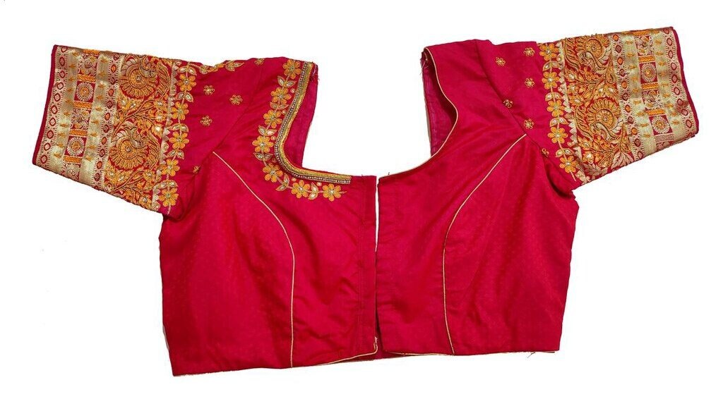 1Womens Hand Embroidery Maggam Work Blouse (Pink Colour)